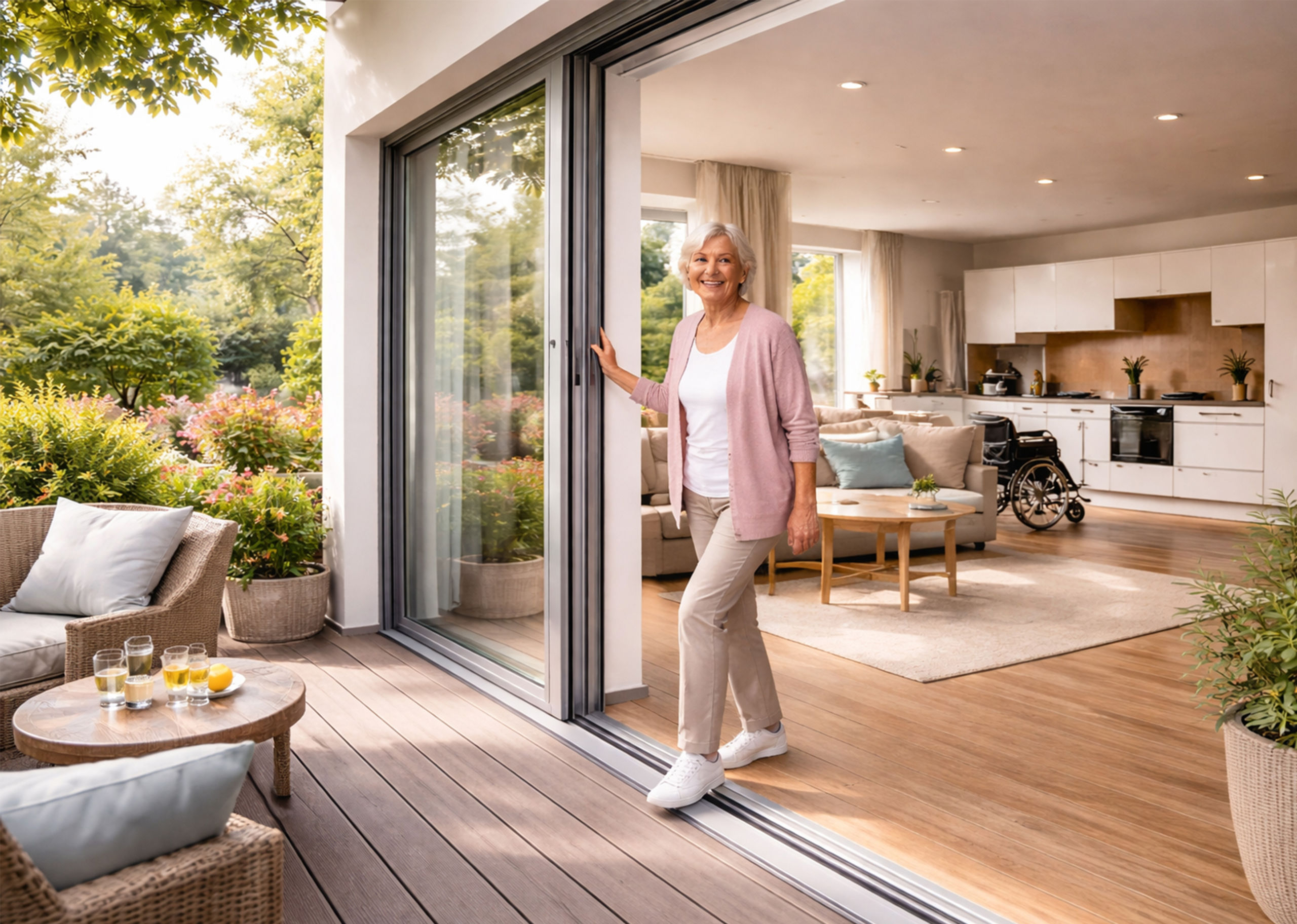 Ältere Dame in barrierefreier Wohnung