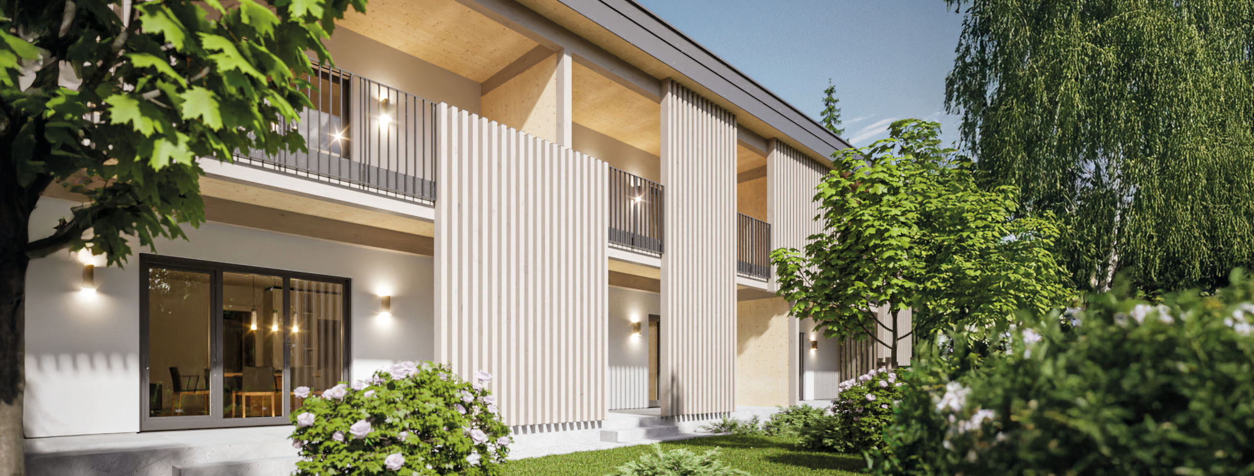 Mehrparteienhaus mit Holzverkleidung