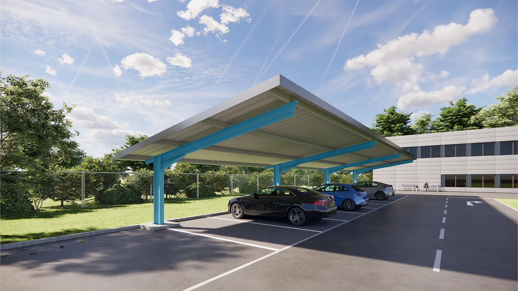 Konstruktion eines Stahl Carports, einreihig