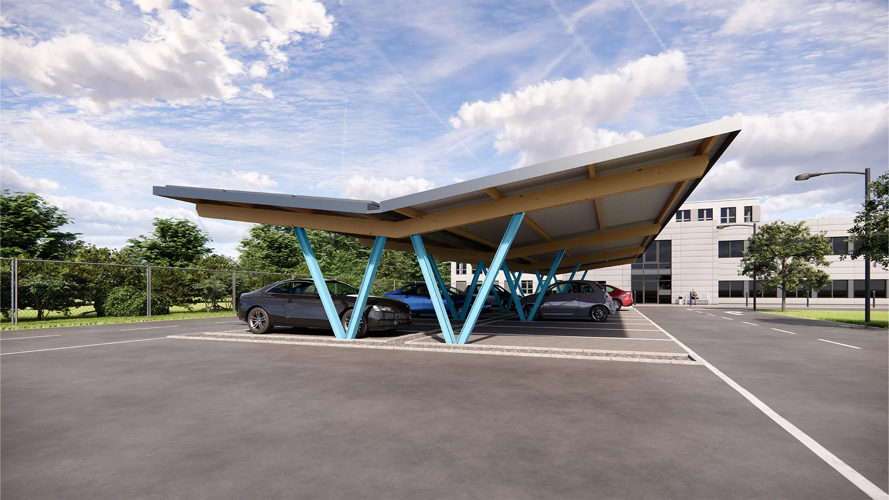 Stahl-BSH Carport in Y-Form, zweireihig