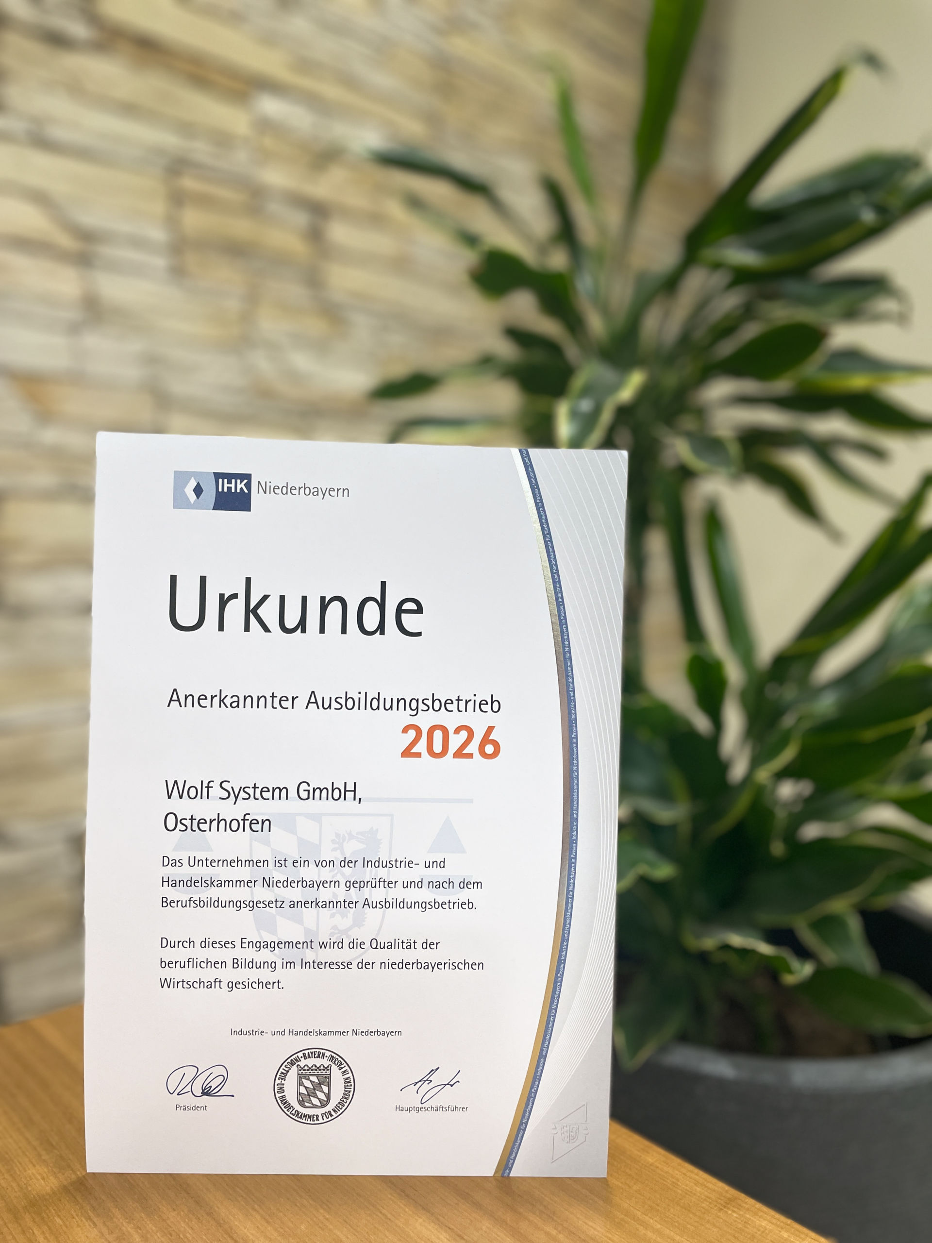 Urkunde zum Anerkannten Ausbildungsbetrieb 2026
