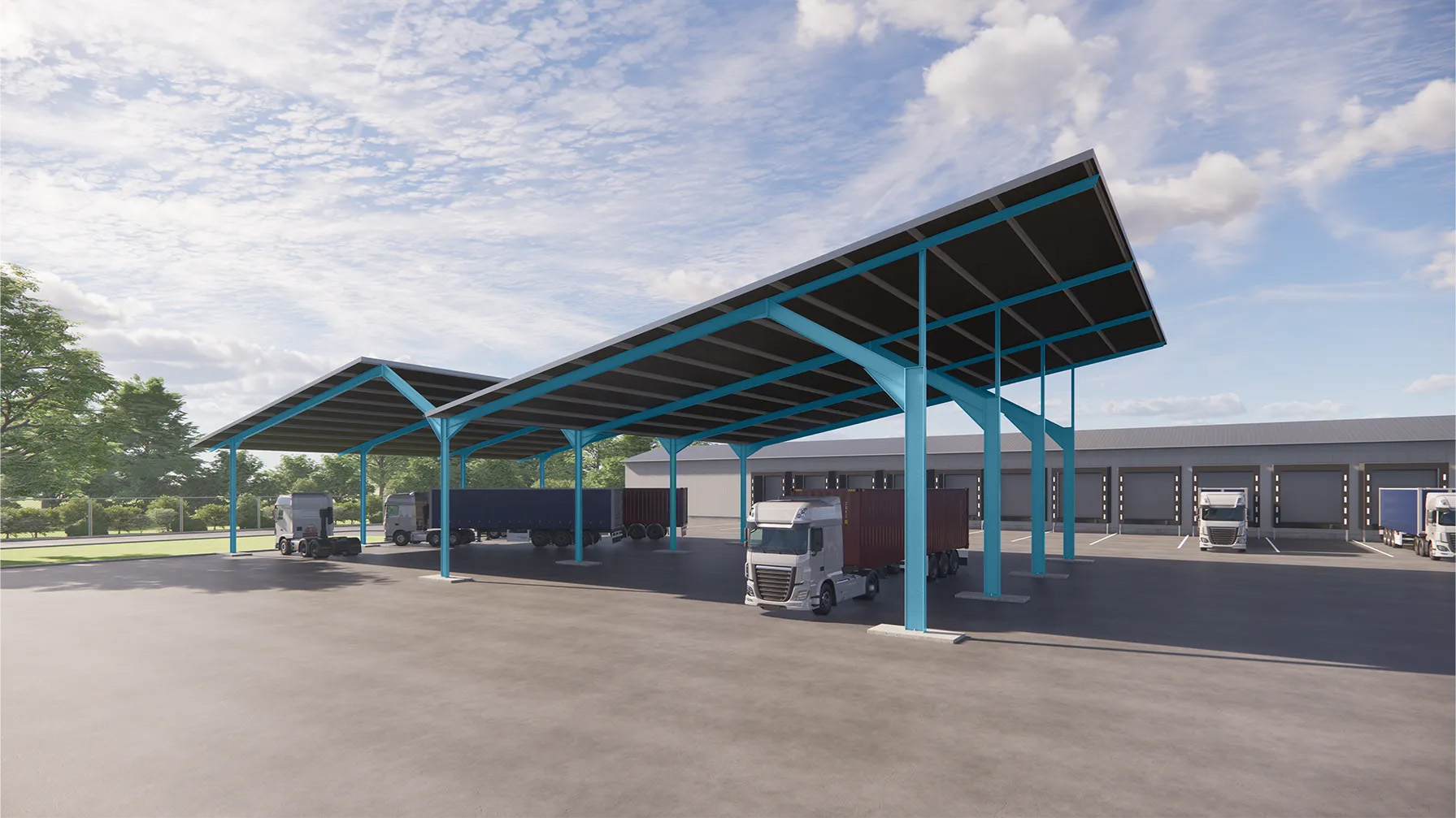 Stahl-Satteldach Carport für LKWs mit Vordach